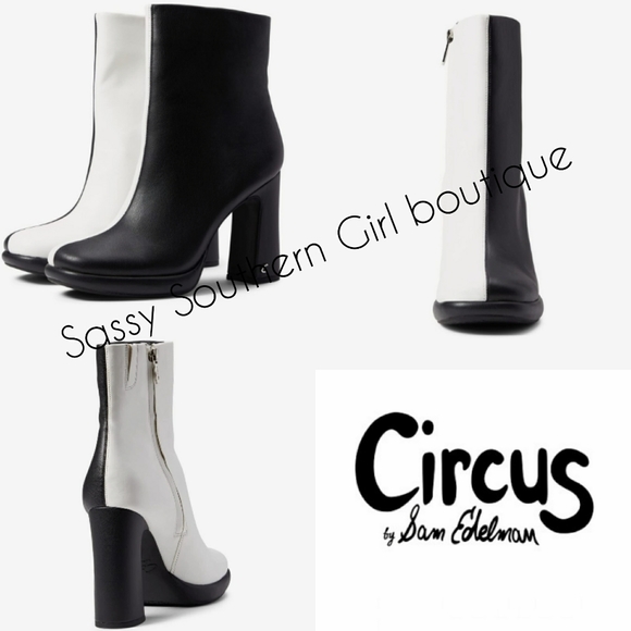 ⭐🆕Sam Edelman Circus Black White 2 toned platform leather booties - Picture 3 of 12